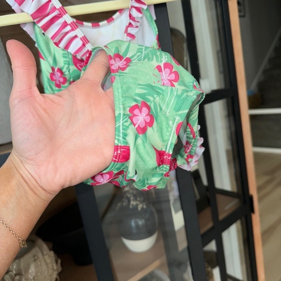 Flap Happy one piece swimsuit flamingo print ruffle toddler girl tropical floral - Picture 7 of 8